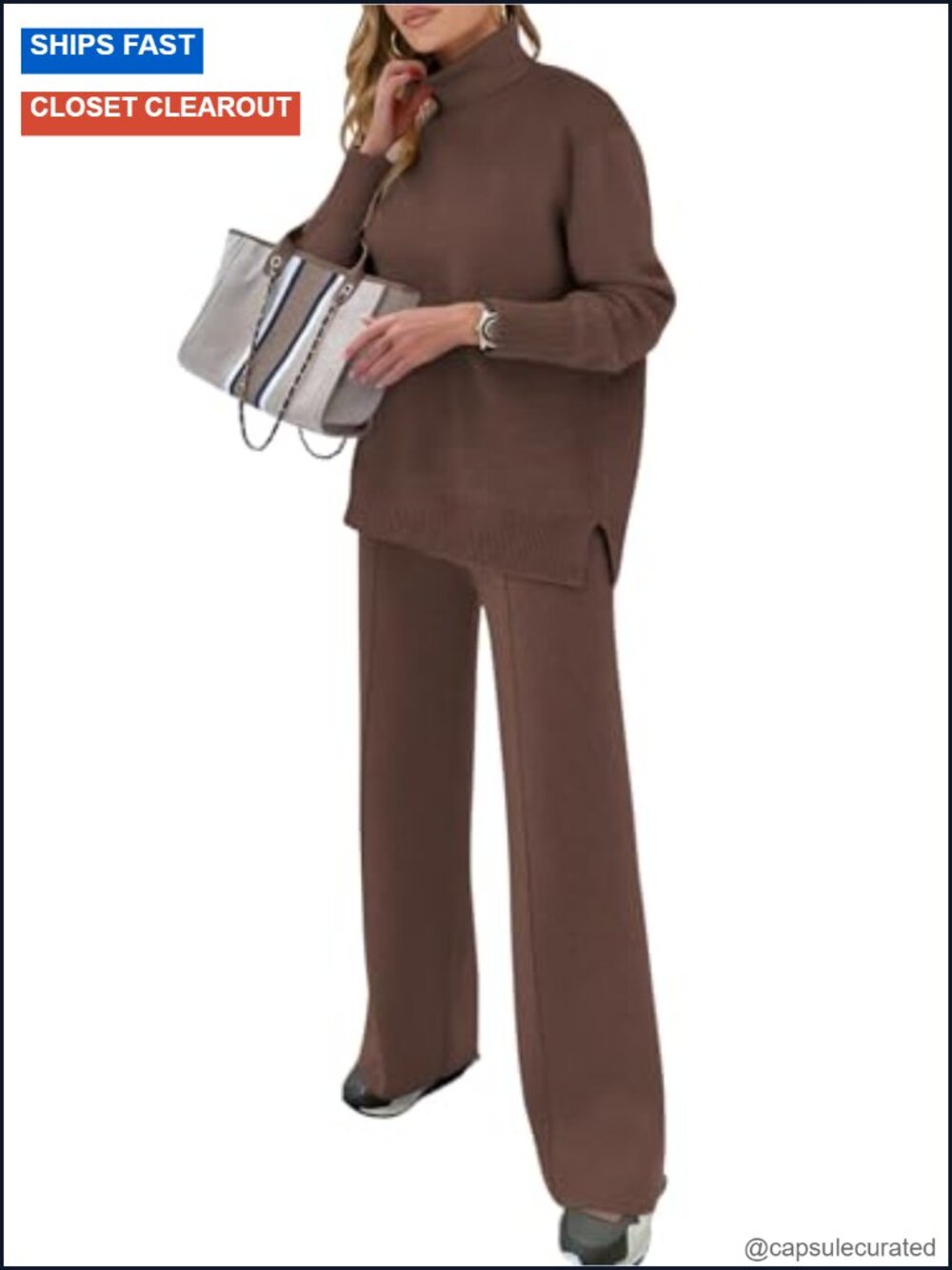 Women's 2 Piece Lounge Set Turtleneck Sweater Wide Leg Pants Knit